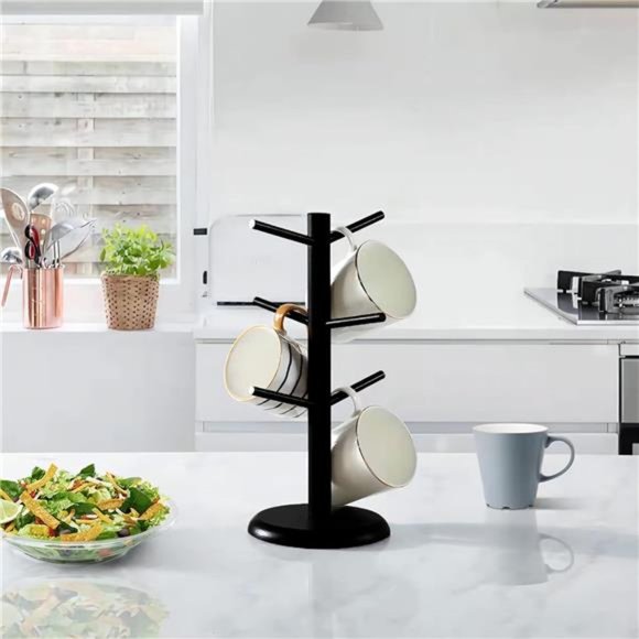 Mug Tree,Mug Hanger Stand,Coffee Cup Holder with 6 Hooks,Wood Coffee Mug Holder - Picture 4 of 7